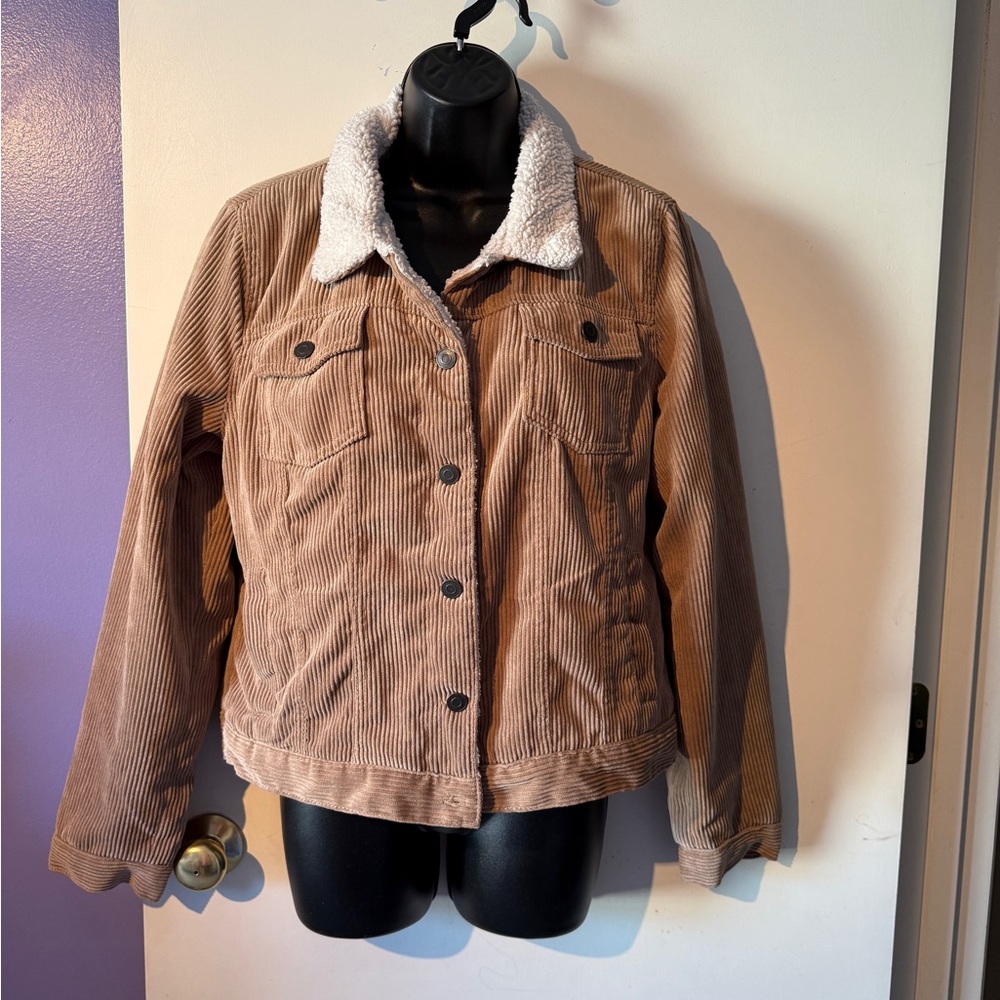 Ashley By 26 International Beige Corduroy Jacket with White Sherpa Collar Size L